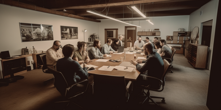 group of people sitting around a table