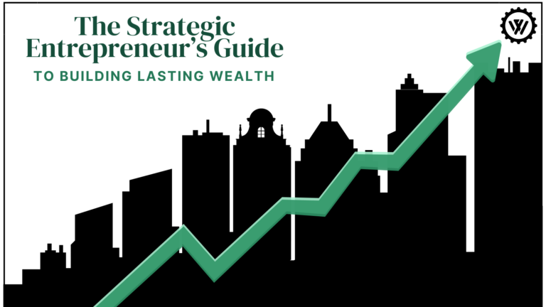 Diagram illustrating the a skyline of buildings growing in size representing investment growth, strategic entrepreneurship, Simplicity, Cash Flow, and Investor DNA